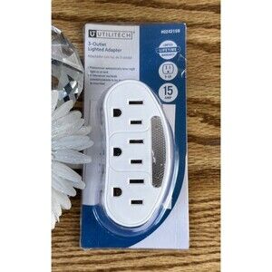 Utilitech 3 Outlet Lighted Cube Adapter White 15 Amp Basic Plug Fast Ship